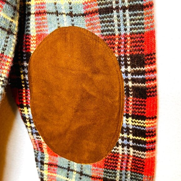 Vintage Polo Ralph Lauren Wool/Camel Hair Sweater Tartan Plaid Suede Elbow Patch - Picture 3 of 8